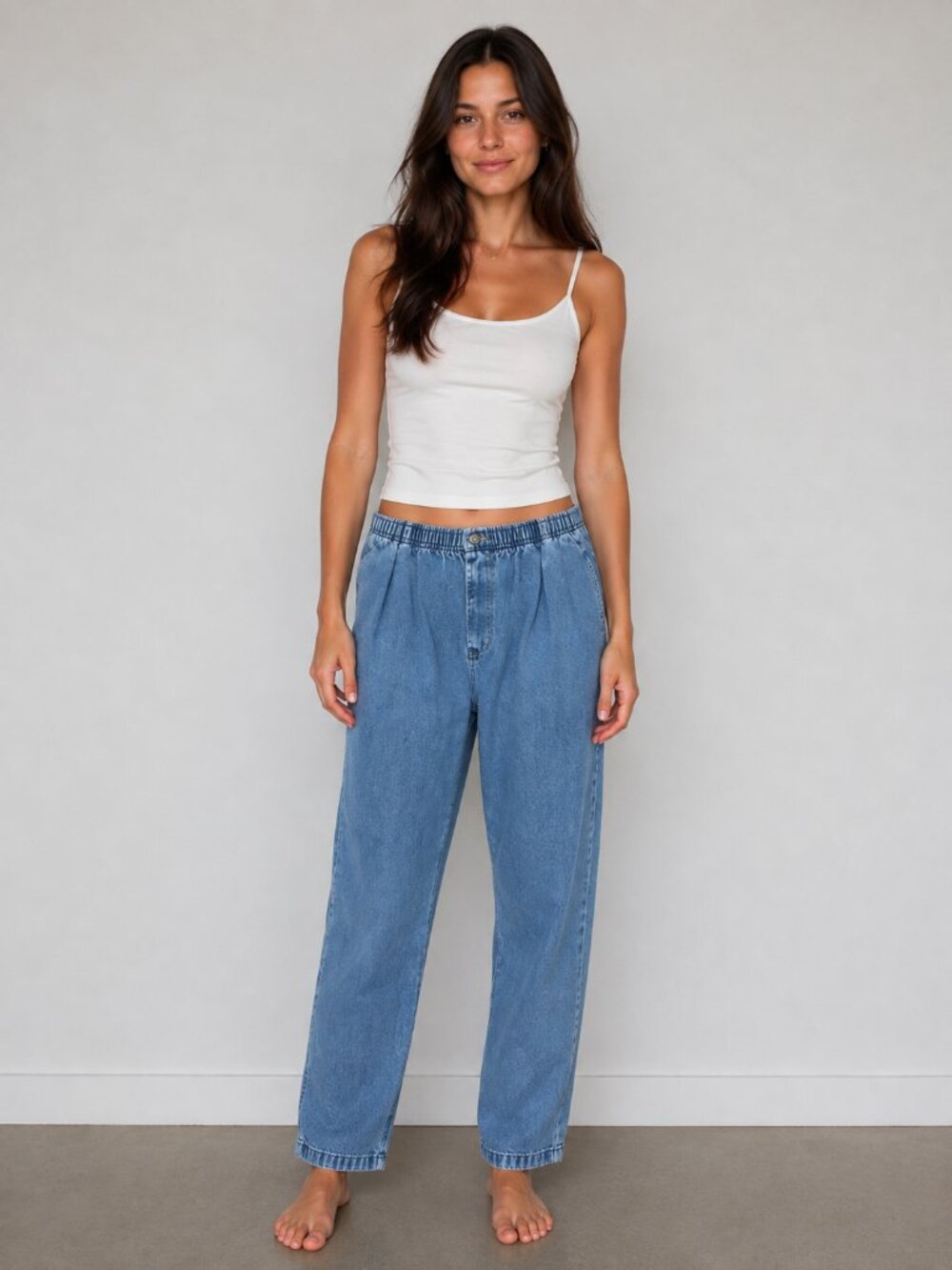 Woman Within 16W Light Wash Elastic Waist Straight Leg Denim Jeans